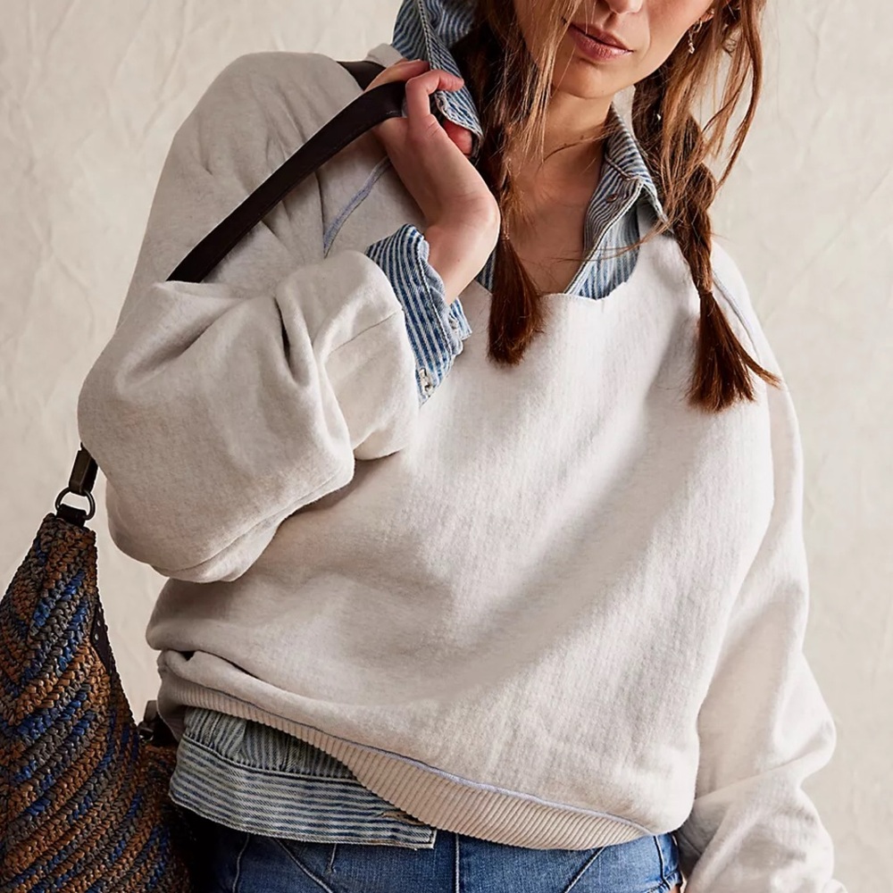 NWT Free People We the Free Midnight Pullover Crewneck Heather Grey Combo - XS